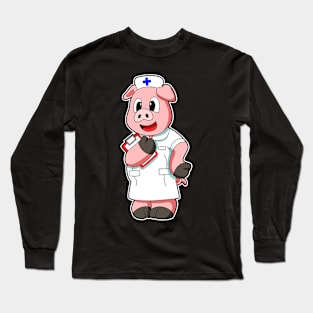 Pig as Nurse with Smock Long Sleeve T-Shirt